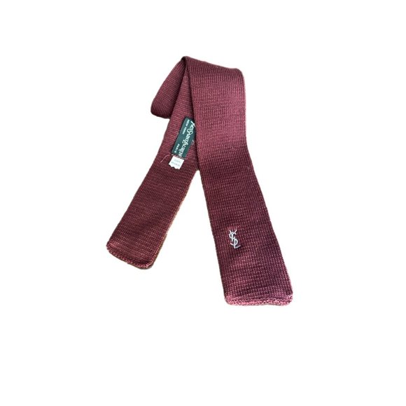 Vintage YSL Yves Saint Laurent Maroon Knitted Wool Tie - Picture 1 of 6